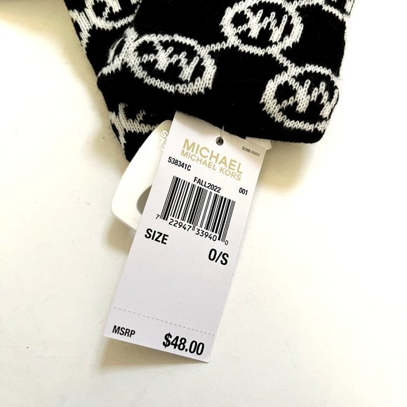 NWT Bundle 2PC MICHAEL KORS Scarf + Gloves Black White Signature Logo Acrylic - Picture 3 of 8